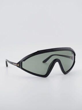 Tom Ford Lorna FT1121 05A Sunglasses Shiny Black Shield Frame, Smoke